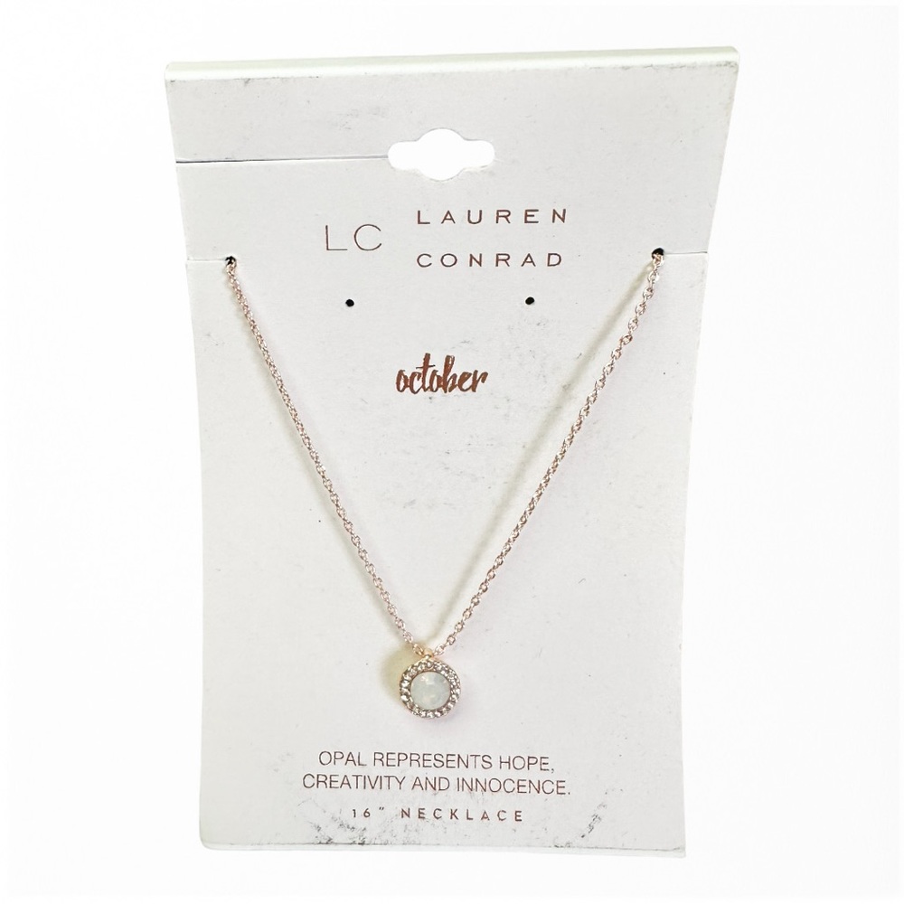 LC Lauren Conrad Rose Gold Rhinestone Necklace October Opal Birth Stone